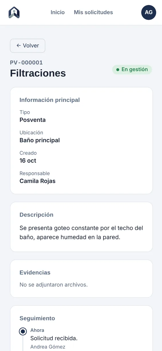 Detalle de un caso en el celular